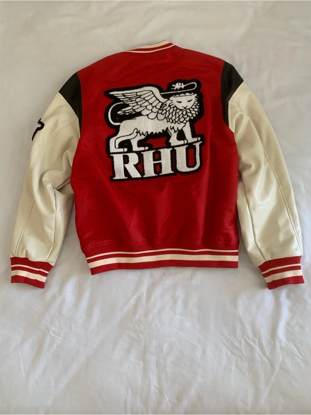 Zara x Rhuigi "RHU" Patches Varsity Bomber Jacket - Red/Cream - Size Small - Picture 6 of 15
